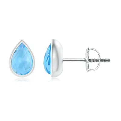 Angara Pear-shaped Swiss Blue Topaz Solitaire Stud Earrings In Metallic