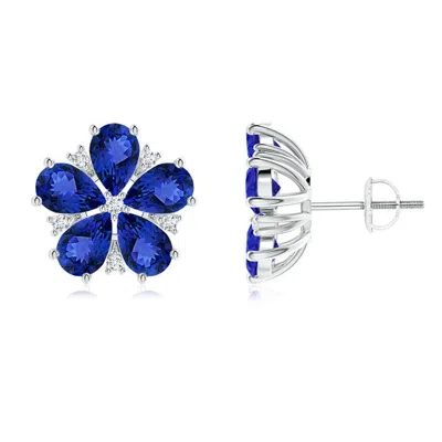 Angara Pear-shaped Tanzanite And Diamond Flower Stud Earrings In Blue