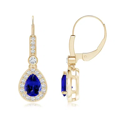 Angara Pear-shaped Tanzanite And Diamond Halo Drop Earrings In Blue