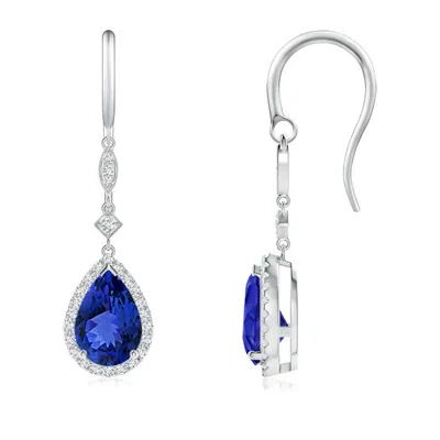 Angara Pear-shaped Tanzanite Drop Earrings With Diamond Halo In Metallic