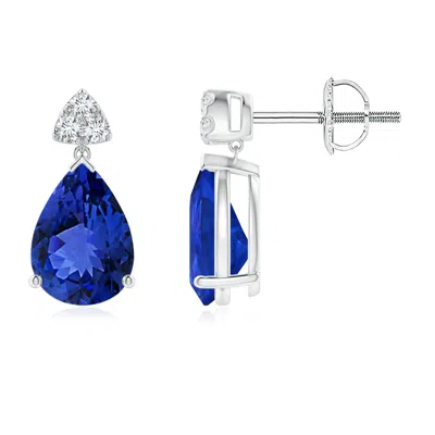 Angara Pear-shaped Tanzanite Drop Earrings With Trio Diamonds In Blue