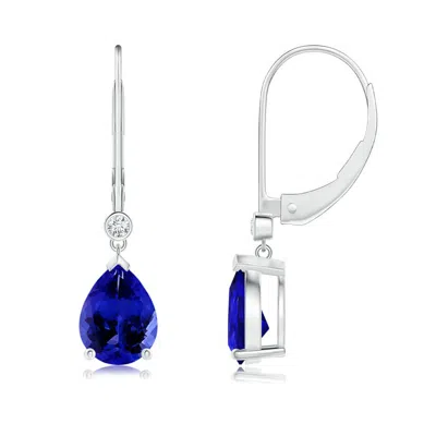 Angara Pear-shaped Tanzanite Leverback Drop Earrings With Diamond In Green