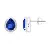 Angara Pear-shaped Tanzanite Stud Earrings With Diamond Halo In White Gold/rich Violet Blue