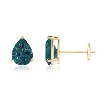 Angara Pear-shaped Teal Montana Sapphire Stud Earrings In Gold