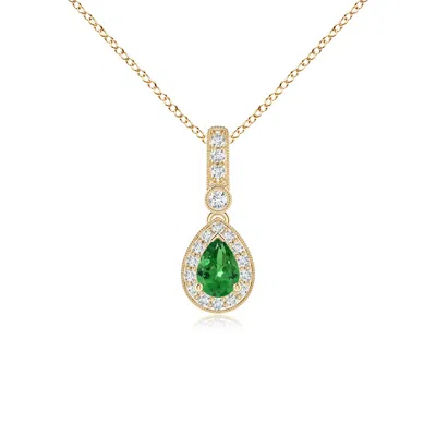 Angara Pear-shaped Tsavorite And Pave Diamond Halo Pendant In Gold