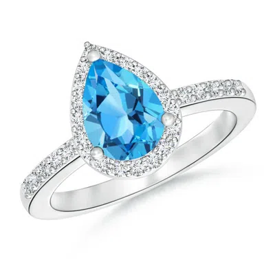 Angara Pear Swiss Blue Topaz Ring With Diamond Halo