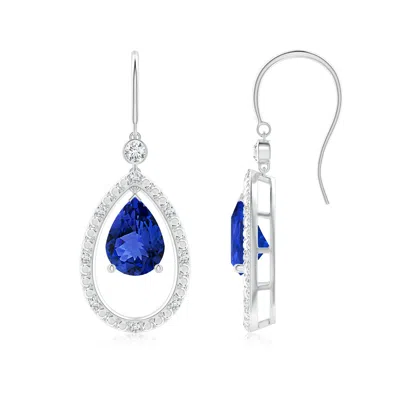 Angara Pear Tanzanite Fish Hook Dangle Earrings With Diamond In Metallic