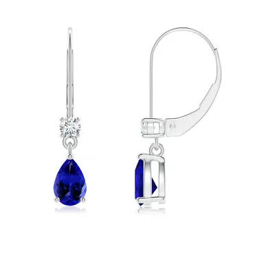 Angara Pear Tanzanite Leverback Drop Earrings With Diamond In Metallic
