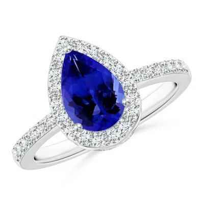 Angara Pear Tanzanite Ring With Diamond Halo In Metallic