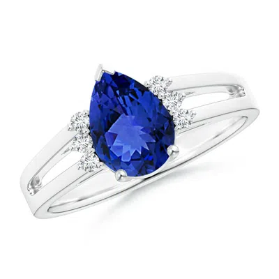 Angara Pear Tanzanite Ring With Triple Diamond Accents In Blue