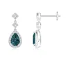 Angara Pear Teal Montana Sapphire Drop Earrings With Diamond Halo In White Gold/medium Greenish Blue