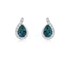Angara Pear Teal Montana Sapphire Earrings With Diamond Swirl Frame In White Gold/medium Greenish Blue
