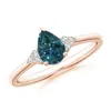 Angara Pear Teal Montana Sapphire Solitaire Ring With Trio Diamonds In Rose Gold/medium Greenish Blue