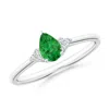 Angara Pear Tsavorite Solitaire Ring With Trio Diamond Accents In Platinum/bright Deep Green