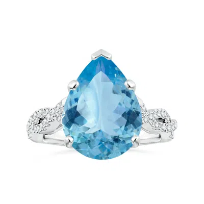Angara Peg-set Gia Certified Pear-shaped Aquamarine Ring With Diamond Twist Shank In Blue