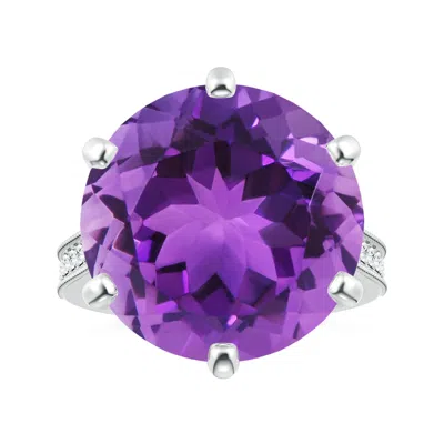 Angara Peg-set Gia Certified Round Amethyst Ring With Milgrain In Blue