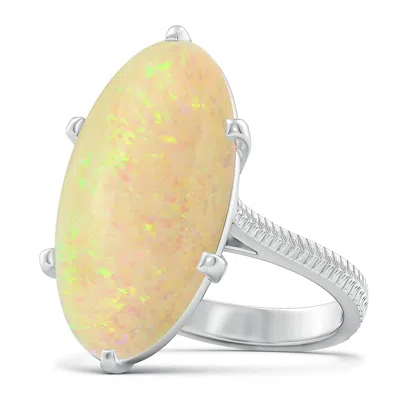 Angara Peg-set Gia Certified Solitaire Oval Opal Feather Ring With Scrollwork In Yellow