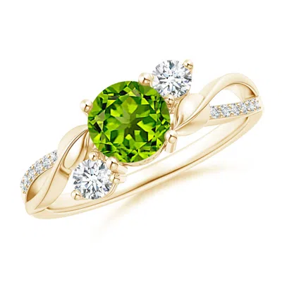 Angara Peridot And Diamond Twisted Vine Ring In Gold