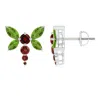 Angara Peridot And Garnet Dragonfly Stud Earrings In White Gold/green