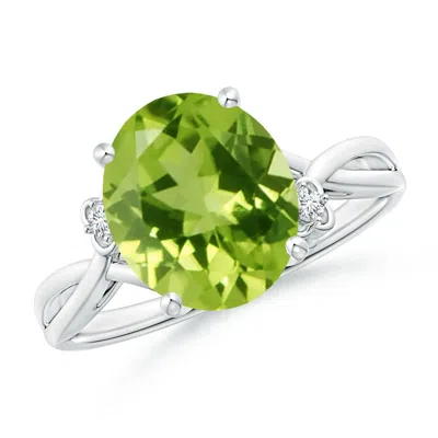 Angara Peridot Crossover Shank Cocktail Ring With Floral Motifs In Green