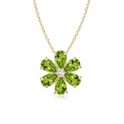 Angara Peridot Flower Cluster Pendant With Diamond In Gold