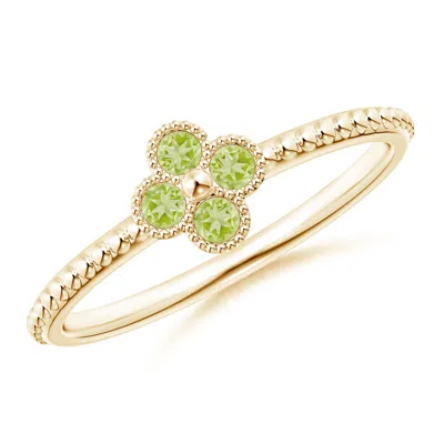 Angara Peridot Four Leaf Clover Ring With Beaded Shank In Green