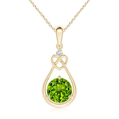 Angara Peridot Knotted Heart Pendant With Diamond In Gold
