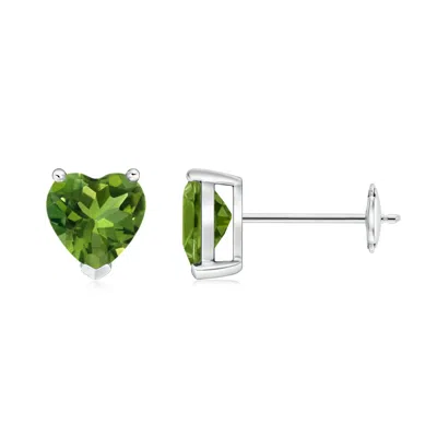 Angara Peridot Solitaire Heart Stud Earrings In Green