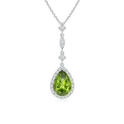 Angara Peridot Teardrop Pendant With Diamond Accents In Green