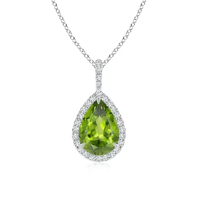 Angara Peridot Teardrop Pendant With Diamond Halo In Metallic