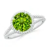 Angara Peridot Twist Rope Split Shank Ring In White Gold/green