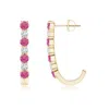 Angara Pink Sapphire And Diamond J-hoop Earrings In Yellow Gold/medium Pink
