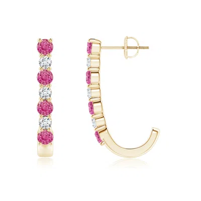 Angara Pink Sapphire And Diamond J-hoop Earrings In Gold
