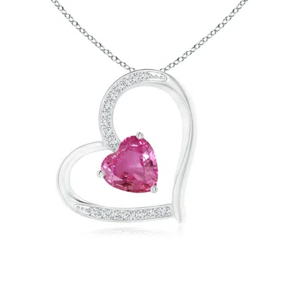 Angara Pink Sapphire And Diamond Tilted Heart Pendant In Metallic
