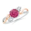 Angara Pink Sapphire And Diamond Twisted Vine Ring In White & Rose Gold/rich Pink