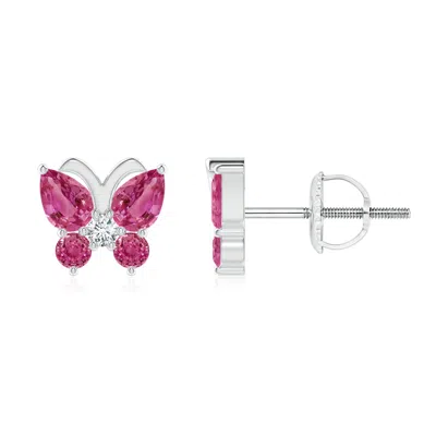 Angara Pink Sapphire Butterfly Stud Earrings With Diamond In Metallic