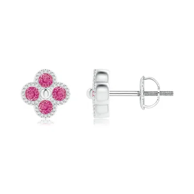 Angara Pink Sapphire Four Leaf Clover Earrings With Beaded Edges