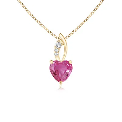 Angara Pink Sapphire Heart Pendant With Diamond Accents In Purple