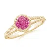 Angara Pink Sapphire Twist Rope Split Shank Ring In Yellow Gold/medium Pink