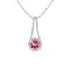 Angara Pink Tourmaline And Diamond Halo Inverted V-bale Pendant In Platinum/medium Pink