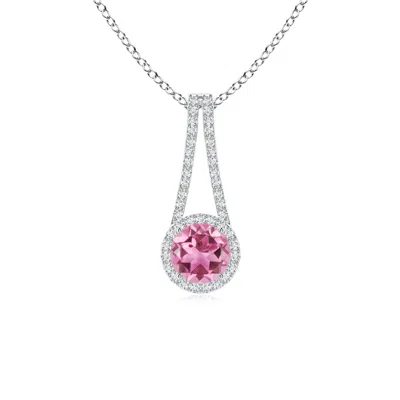 Angara Pink Tourmaline And Diamond Halo Inverted V-bale Pendant In Metallic