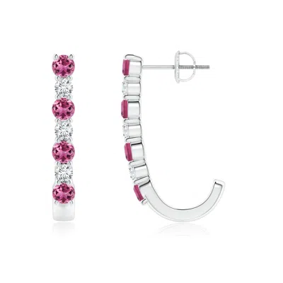 Angara Pink Tourmaline And Diamond J-hoop Earrings In Metallic