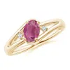 Angara Pink Tourmaline And Diamond Split Shank Ring In Yellow Gold/medium Pink