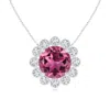 Angara Pink Tourmaline Pendant With Bezel-set Diamond Halo In White Gold/rich Pink