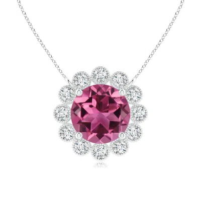 Angara Pink Tourmaline Pendant With Bezel-set Diamond Halo