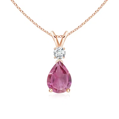 Angara Pink Tourmaline Teardrop Pendant With Diamond In Gold
