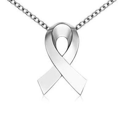 Angara Plain White Gold Awareness Ribbon Pendant In Metallic
