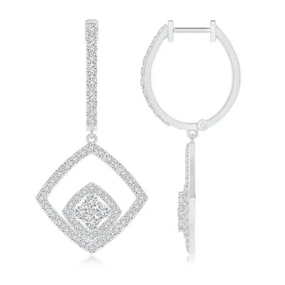 Angara Pressure-set Diamond Cluster Cushion Halo Dangle Earrings