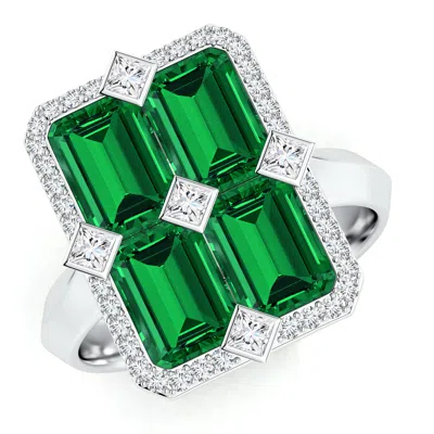 Angara Pressure-set Emerald-cut Lab-grown Emerald Geometric Halo Ring