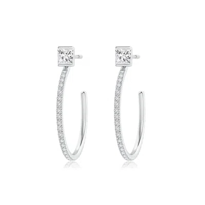 Angara Princess & Round Diamond Hoop Earrings In Metallic